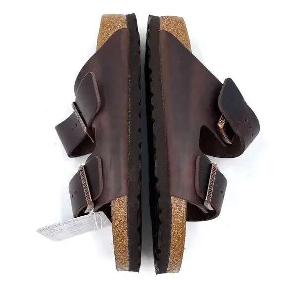 Birkenstock Arizona Sandals Habana Brown‎ Two Strap Slides Sz 37 / 6 NARROW